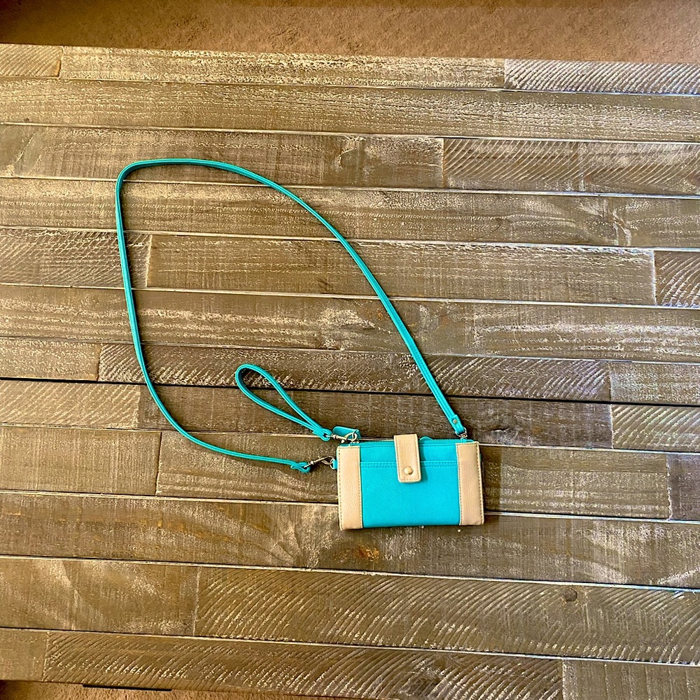 Teal and Baige Wristlet/Crossbody
